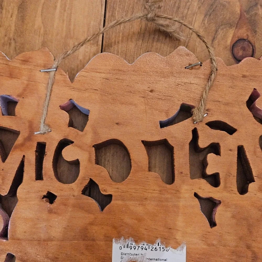 VTG Floral Wooden Welcome‎ Wall Hanging Sign Butterfly Cottagecore Spring Decor
